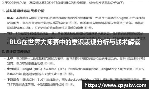 BLG在世界大师赛中的意识表现分析与战术解读