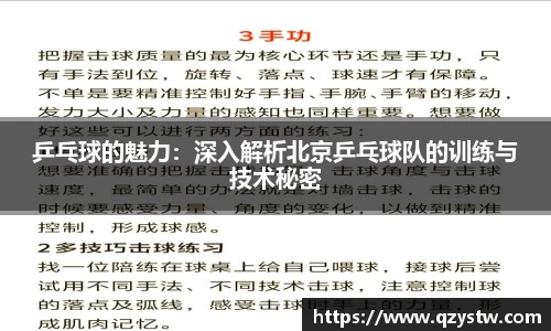 乒乓球的魅力：深入解析北京乒乓球队的训练与技术秘密